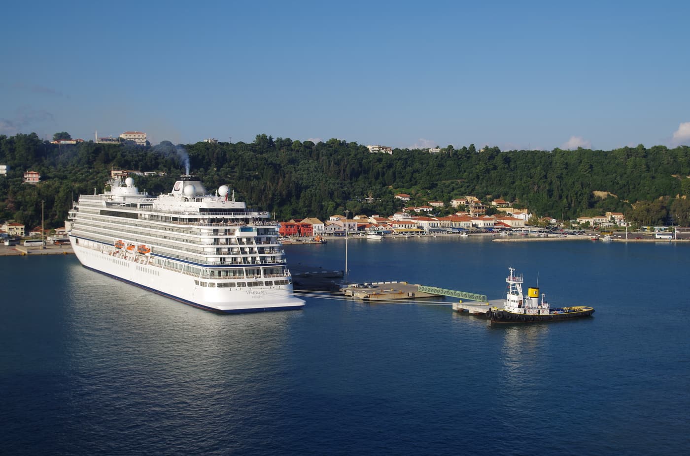 A cruise ship moored in the harbour of Katakolo