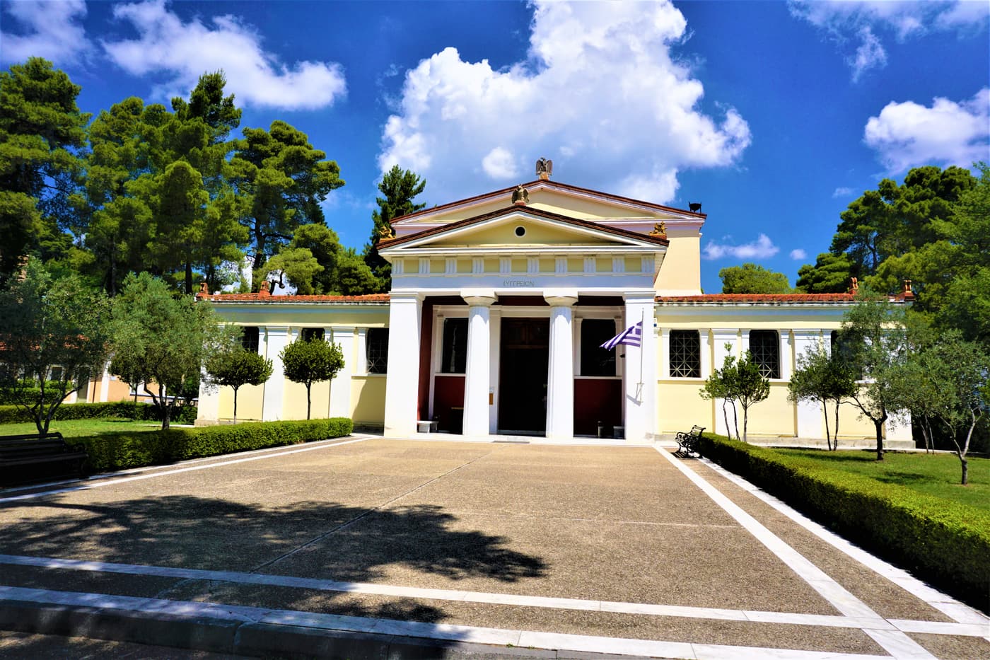 The neoclassical portico of the Museum of the History of the Olympic Games at Olympia