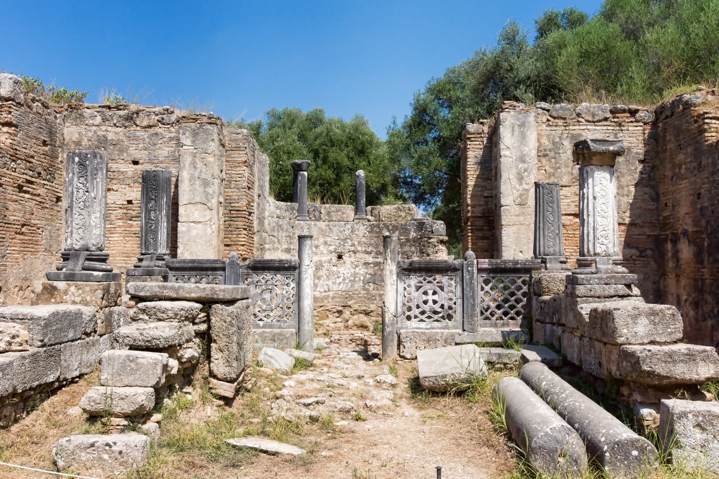 Brick and stone walls of the Workshop of Pheidias, later an early Christian basilica