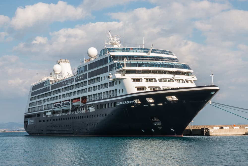 A cruise ship docked at the port of Katakolo